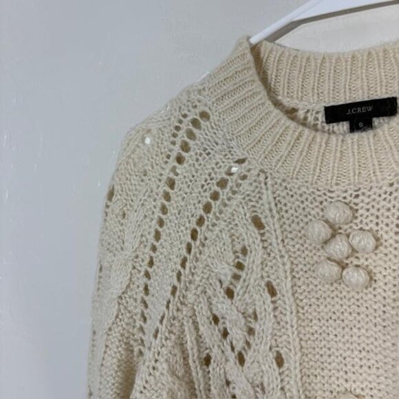 J Crew Sweater Womens Small White Alpaca Wool Blend Chunky Cable Knit Pullover - Picture 2 of 7